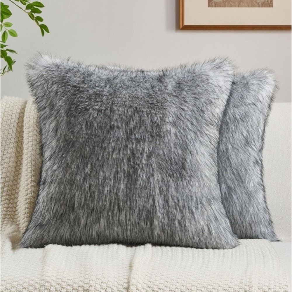 Racoon Faux Fur Throw Pillow Covers 18x18 Inch Set of 2, Very Soft. New.